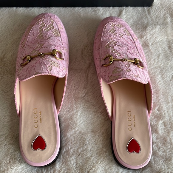 Woman’s Gucci Princeton Lace Horsebit Pink/Beige Leather Mule. Size 38. Size 8 - Picture 2 of 11